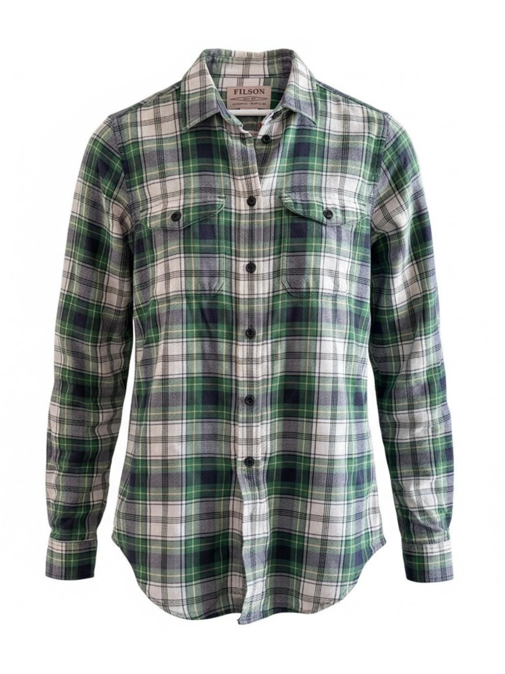 Filson New with tags Women’s Size Medium Green and White Plaid Button-Down Shirt
